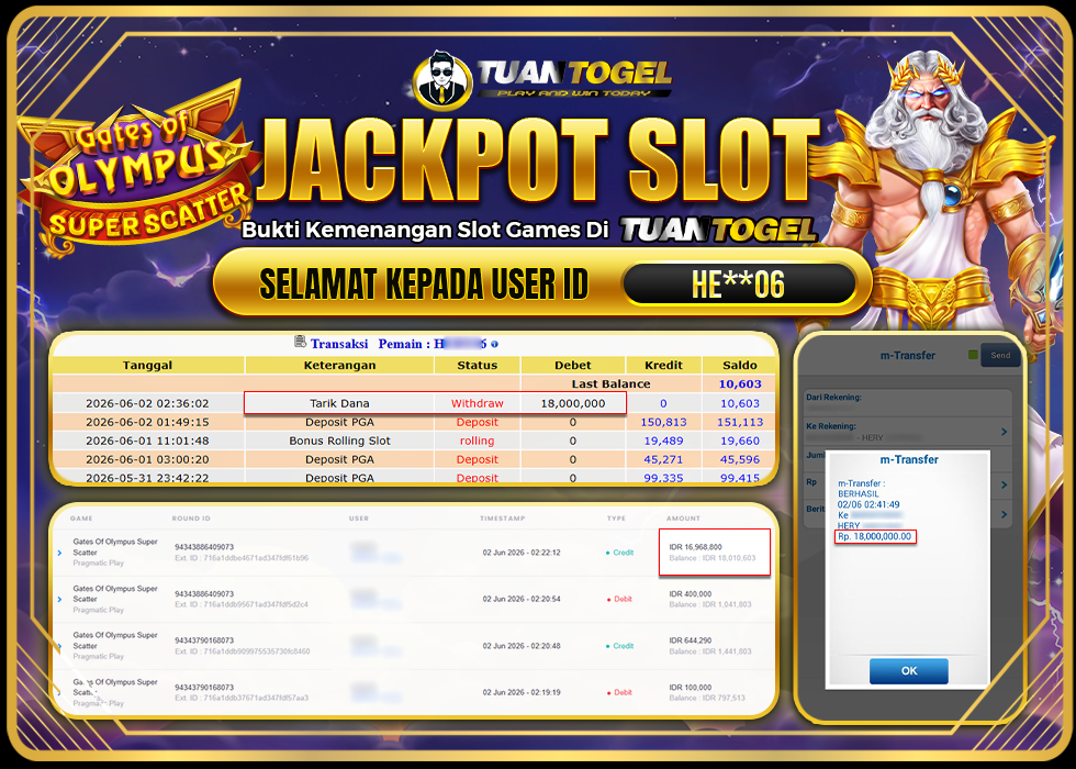 TUANTOGEL JACKPOT SLOT GATES OF OLYMPUS SUPER SCATTER Rp18.000.000, - LUNAS